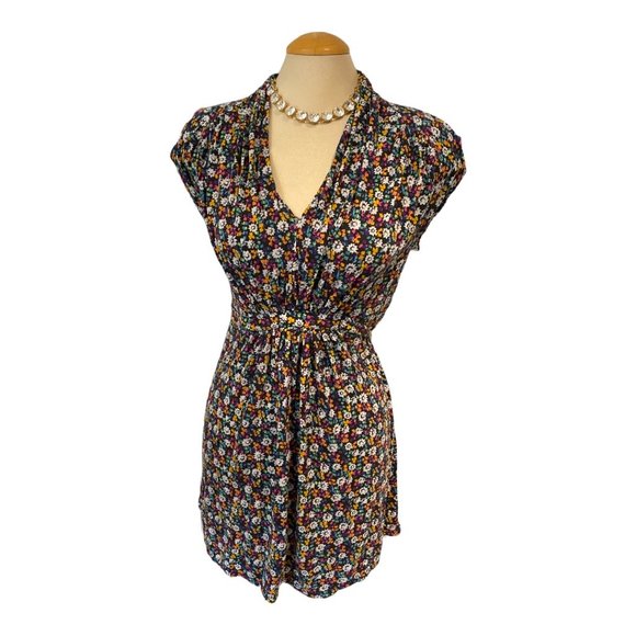 French Connection Dress Sz 10 Floral Stretchy Summer V Neck - Picture 4 of 8
